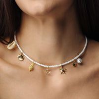 Thumbnail for Summer Initial Necklace by Brother & Sisters with ocean-inspired charms and pearl accents for beachy elegance.
