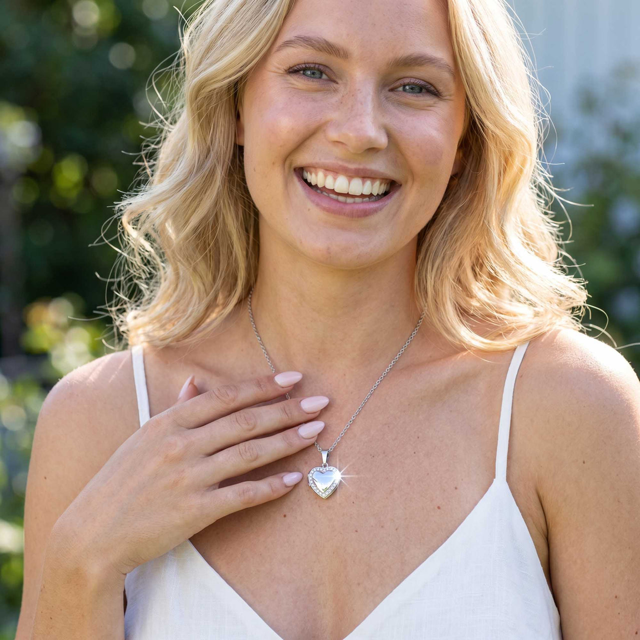 Crystal Heart Photo Locket Necklace