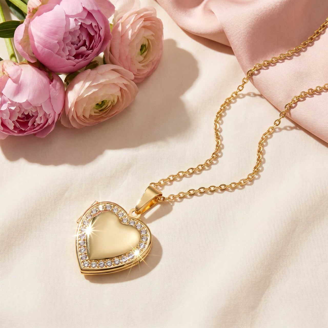 Crystal Heart Photo Locket Necklace
