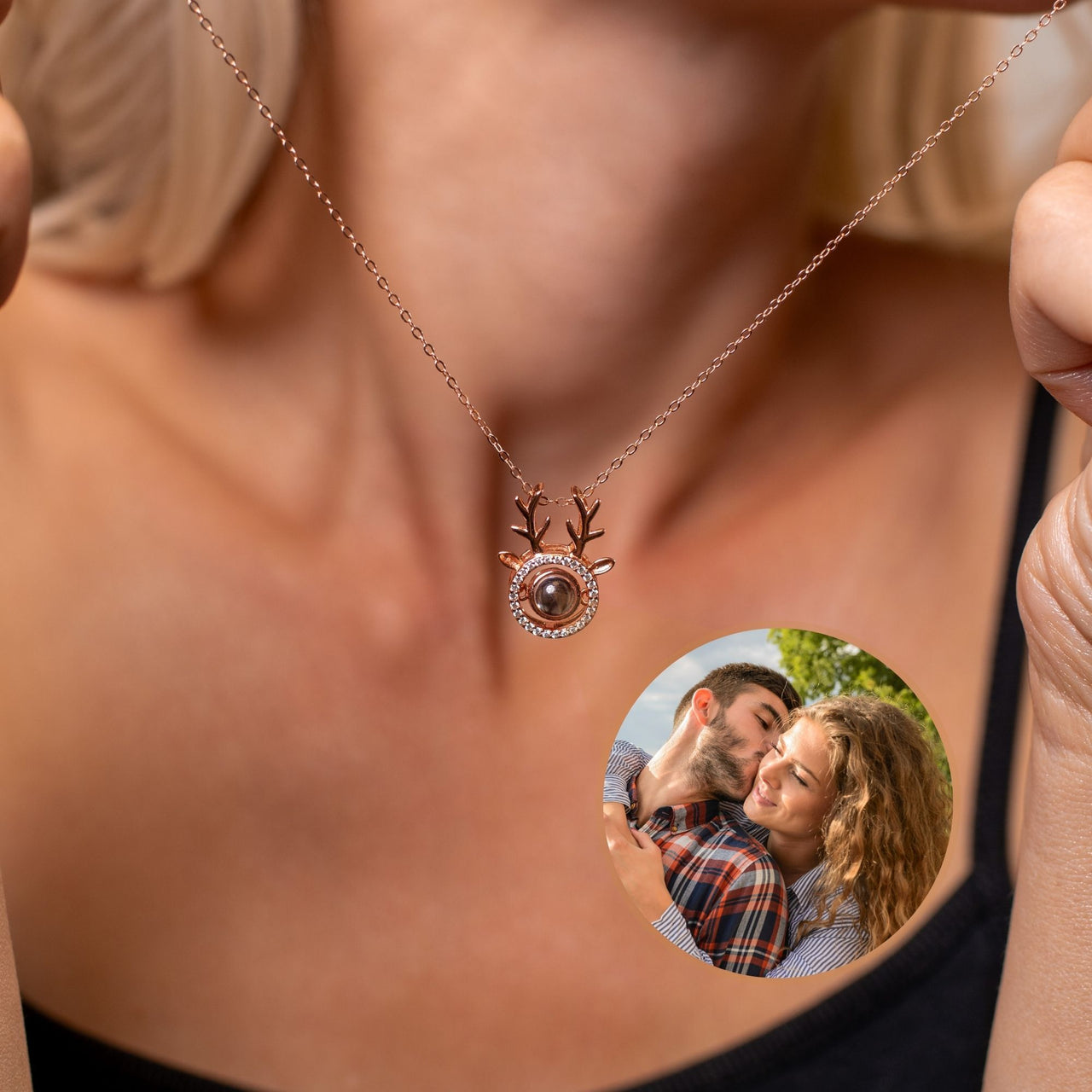 Reindeer Photo Necklace