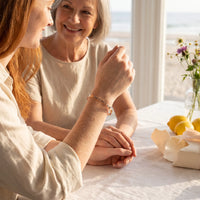 Thumbnail for Rose gold engraved cuff bracelet offered as a gift between mother and daughter | SKU: 4214557-imitation-rhodium-plated