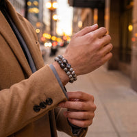 Thumbnail for Black Lion & Grey Stones Set – worn with a shirt cuff | Brother & Sisters | SKU: 21039839SET-gun-black-XS-14-15, 21039839SET-gun-black-S-16-17, 21039839SET-gun-black-M-18-19, 21039839SET-gun-black-L-20-21, 21039839SET-gun-black-XL-22-23