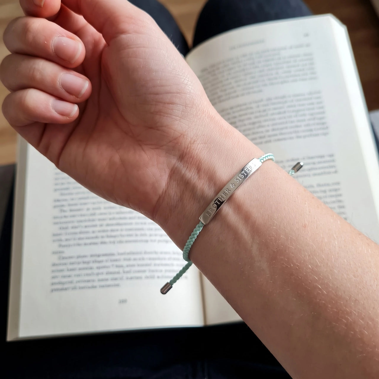 Cord bracelet — worn, real size, silver | SKU: lamenthe-wg