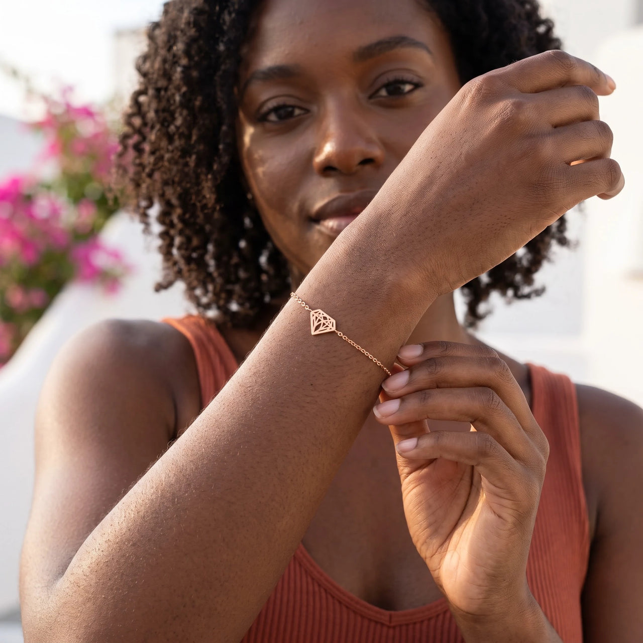 Minimalist bracelet — worn, everyday gesture, rose gold | SKU: 11662607-rose-gold