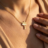 Thumbnail for Palm tree necklace — close-up of the details, gold | SKU: 8732822-gold-color