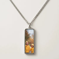 Thumbnail for Secret Bar Photo Necklace in silver, black bar pendant turning into a hidden photo when warmed | SKU: TPH-BARN-SILVER