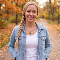 Thumbnail for Woman in an autumn park wearing the gold secret heart photo necklace | SKU: TPH-CHTN-GOLD-SMALL