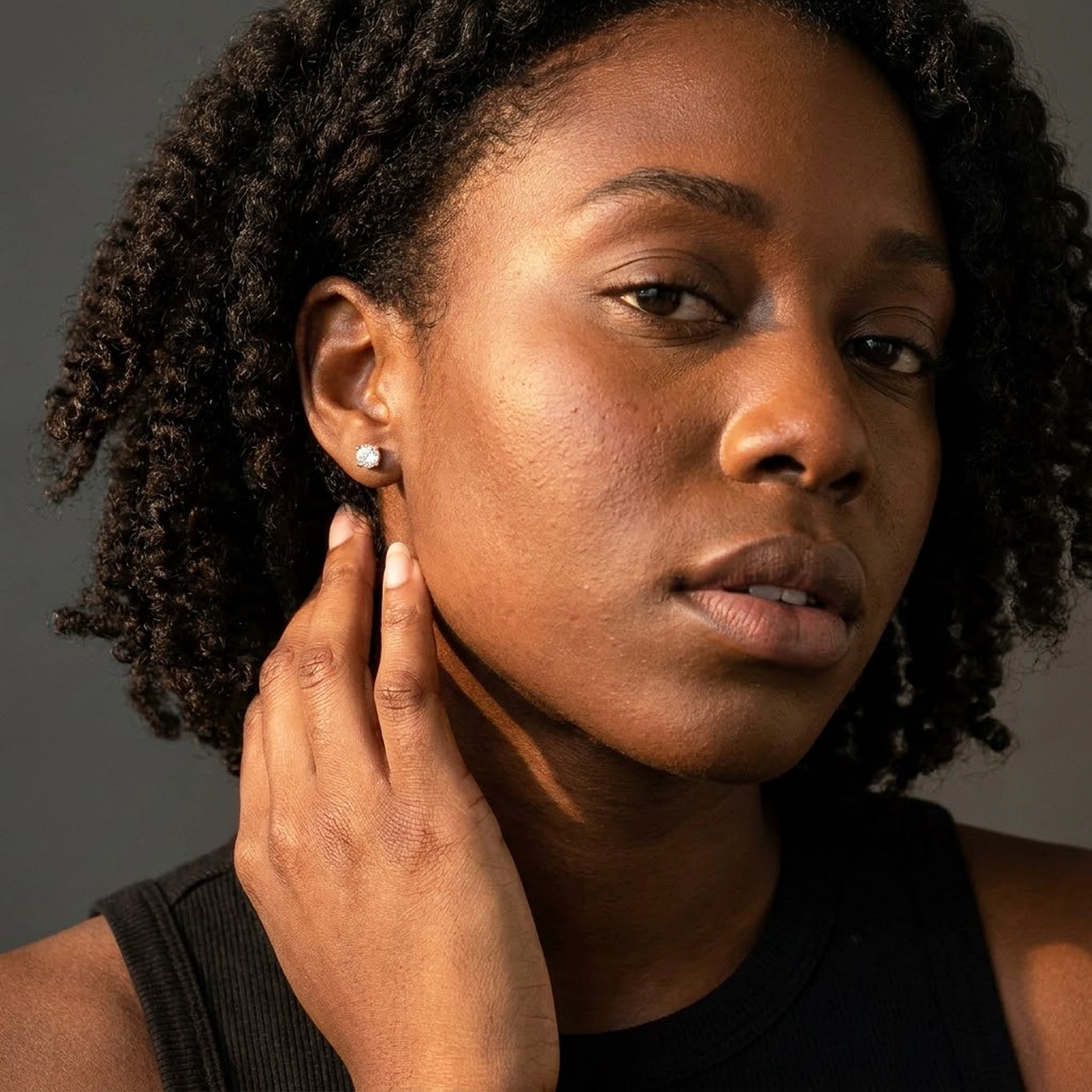 Solitaire Crystal Studs in Gold, studio portrait | SKU: 41010-gold