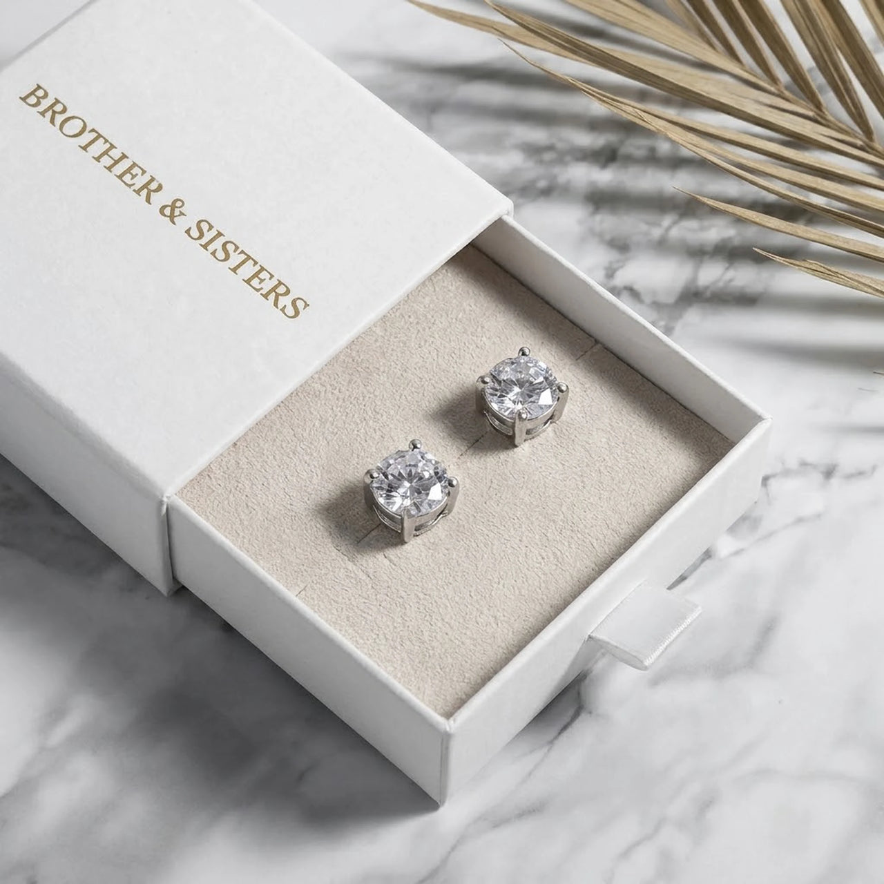 Solitaire Crystal Studs in Silver, in the gift box | SKU: 41010-silver