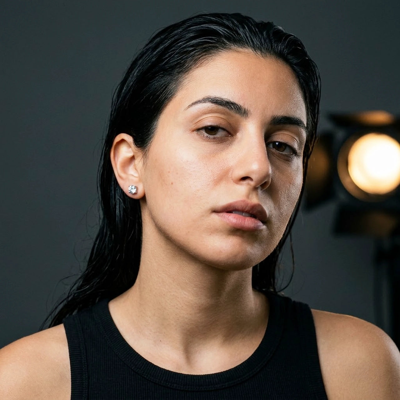 Solitaire Crystal Studs in Silver, studio portrait | SKU: 41010-silver