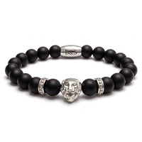 Thumbnail for White Gold Lion & Black Stones Bracelet – studio packshot | Brother & Sisters | SKU: 20712286-silver-XS-14-15, 20712286-silver-S-16-17, 20712286-silver-M-18-19, 20712286-silver-L-20-21, 20712286-silver-XL-22-23