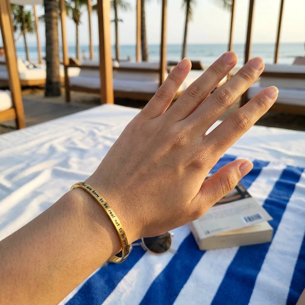 Inspirational bracelets for women — worn, real size, gold | SKU: 9864184-gold